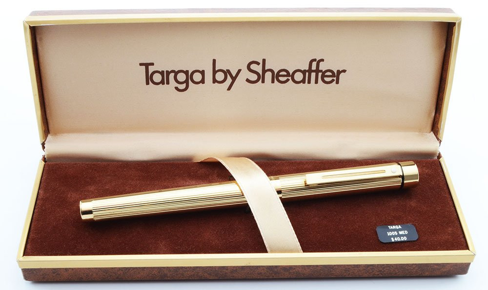 Sheaffer Targa 1005 Fountain Pen - Gold Fluted, Medium 14k Nib (Excellent + in Box, Works Well)