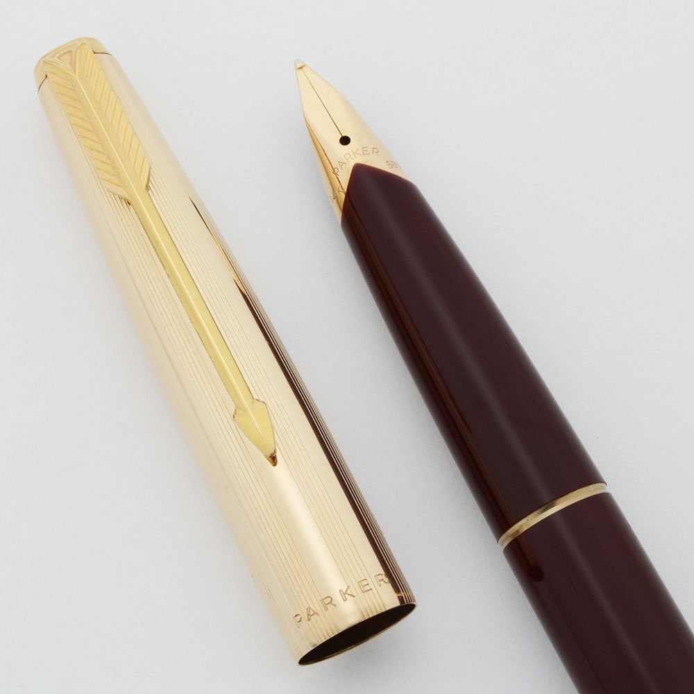 Parker 65 Custom Fountain Pen - Maroon, Rolled Gold Cap and Trim