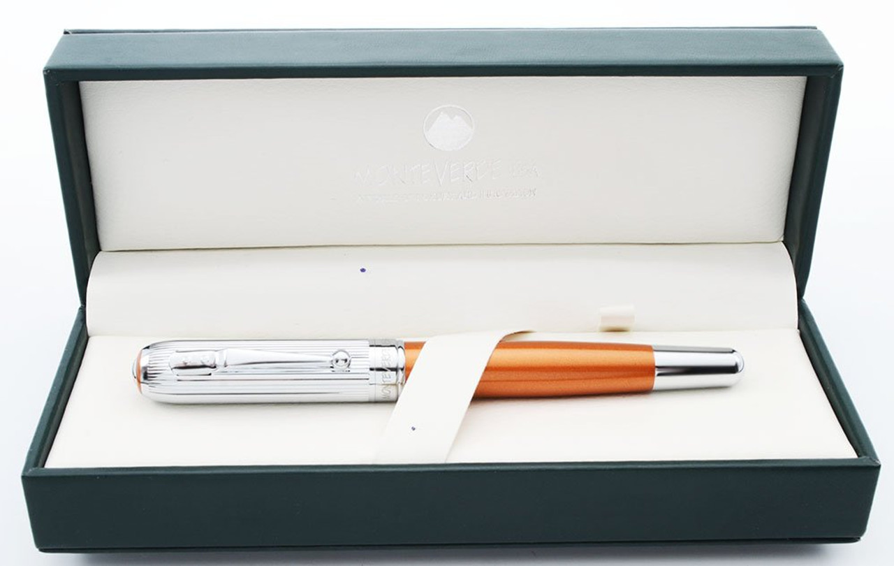 Monteverde"Rodeo Drive" Fountain Pen - Orange Stardust with Chrome Trim,  1.1mm Steel Nib (Mint in Box, Works Well)