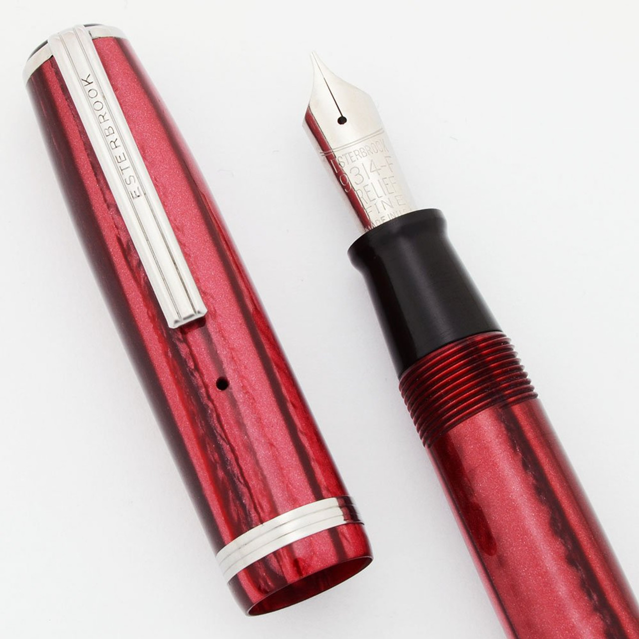 Esterbrook J Fountain Pen - Red, 9314-F Fine Oblique Nib (Excellent +, Restored)