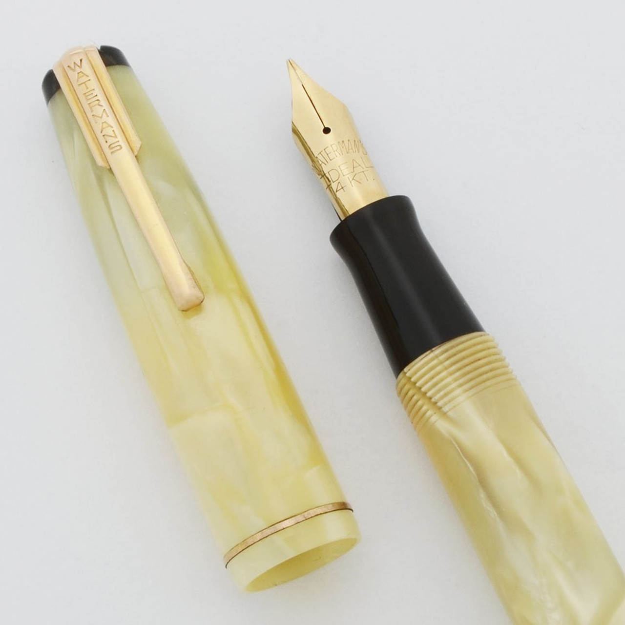 Waterman Starlet Fountain Pen - 1940s, Ivory w/ Gold Trim, Fine Flexible Nib (Excellent, Restored)