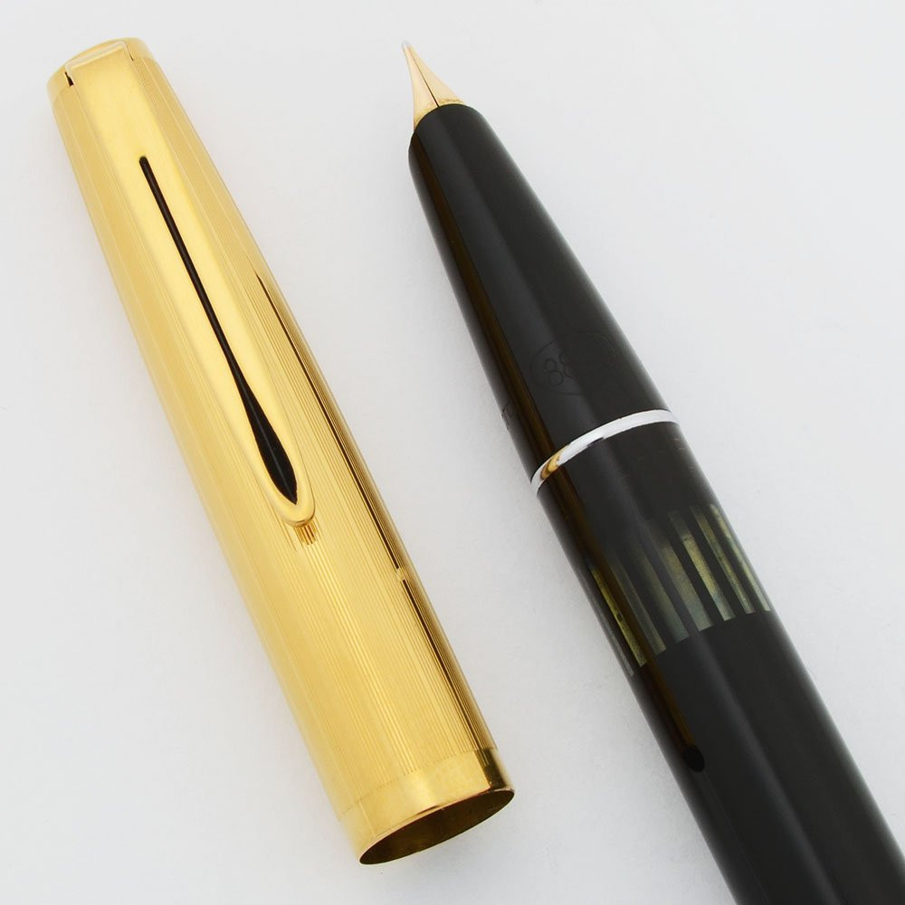 Aurora 88P Fountain Pen (1950s) - Black w/ GP cap, Piston Fill, Medium 14k Nib (Excellent, Works Well)