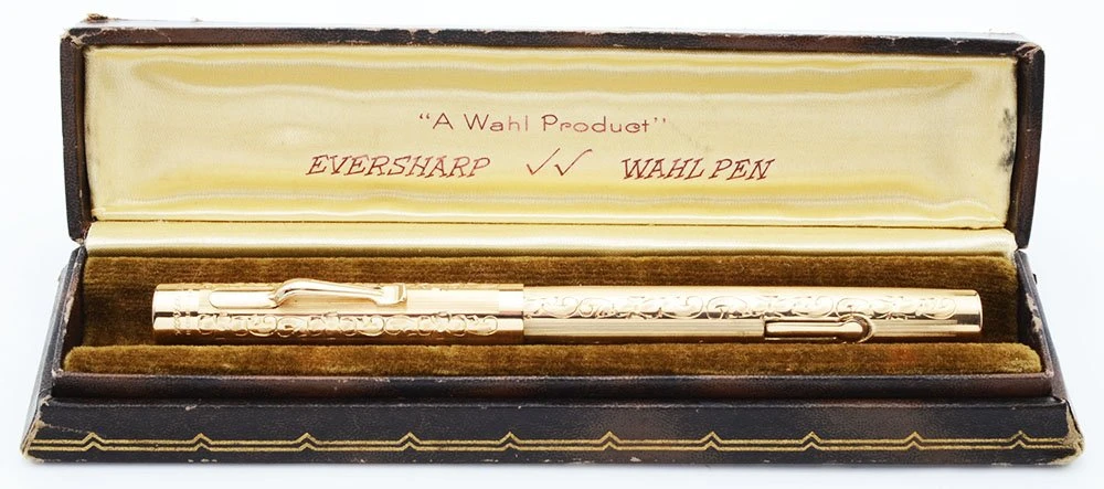 Wahl #2 Fountain Pen (1920s) - Solid Gold 14k Engraved, Floral Pattern, Full Size w Clip, Flexible Fine Nib (Superior in Box, Restored)