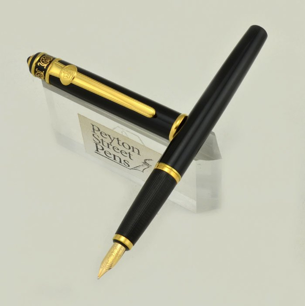 Duke Childe Fountain Pen - Black Resin, Gold Trim, Fine 14k Nib (New in Box)