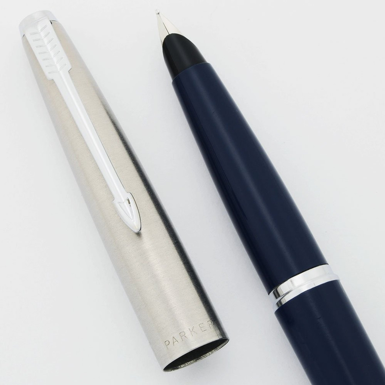 Parker 45 Classic Fountain Pen - Blue Body, Flighter Cap w Chrome Trim, Medium Steel Nib (Excellent, Works Well) - 18054