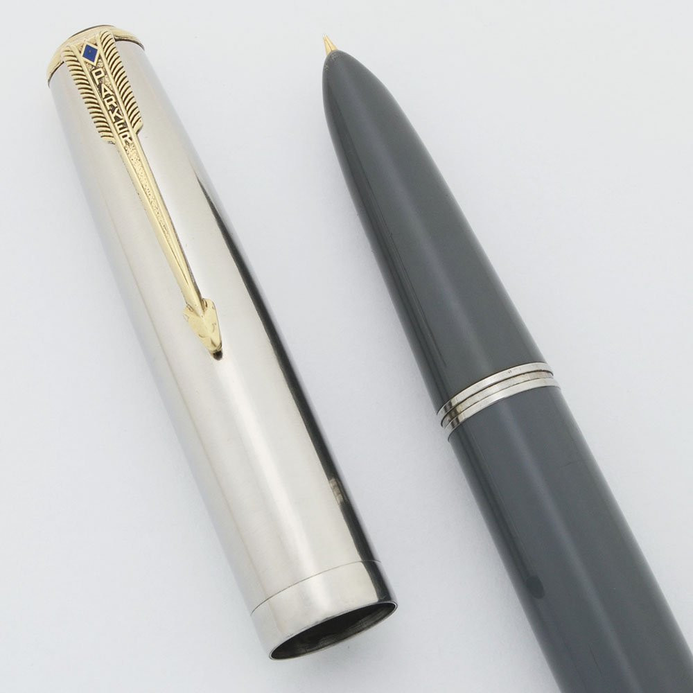 Parker 51 Vacumatic Fountain Pen (1948) - Dove Grey, Lustraloy Cap, Fine (Excellent, Restored)