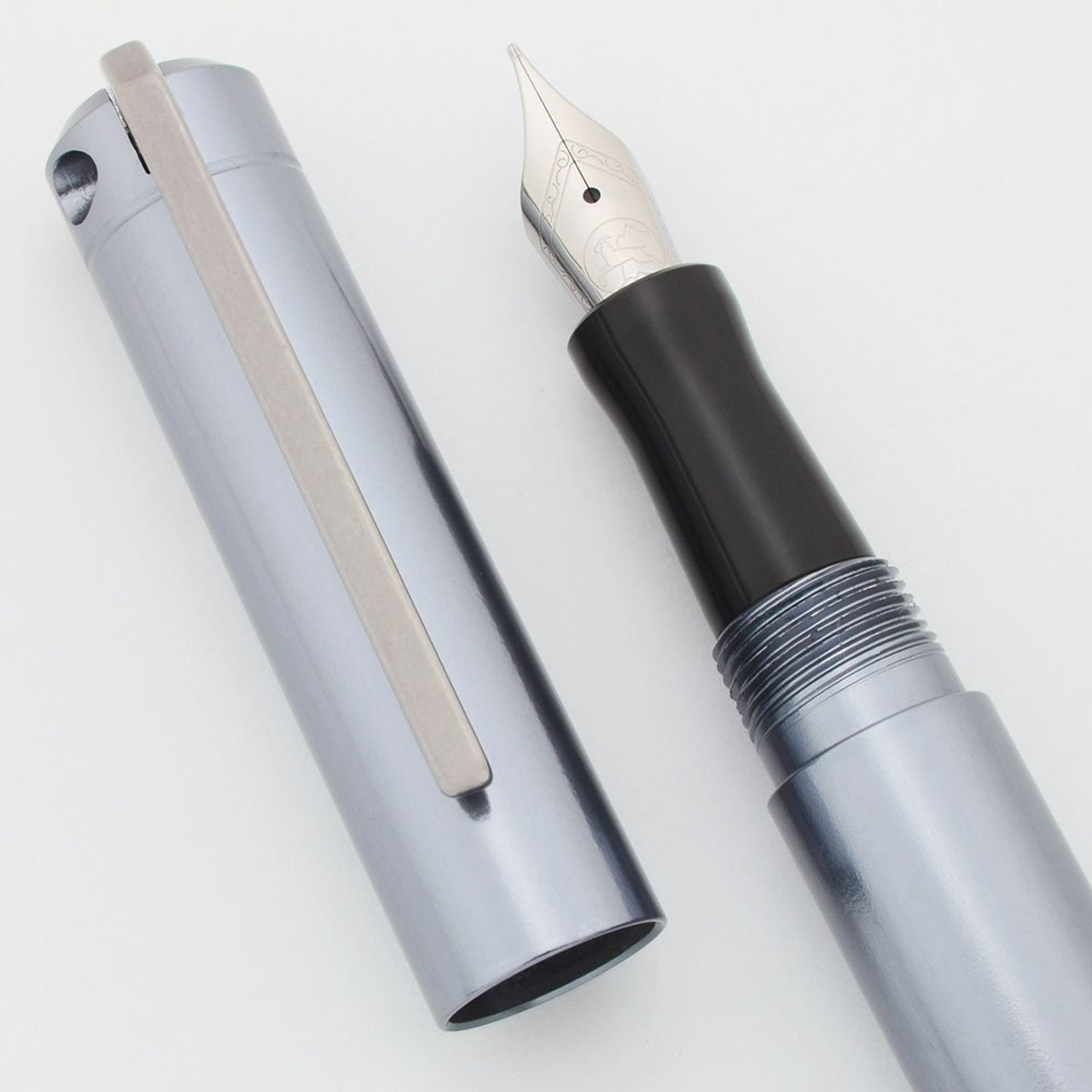 Karas Kustoms Ink Fountain Pen - Aluminum Grey Body, Fine Bock Nib (Excellent, Works Well)