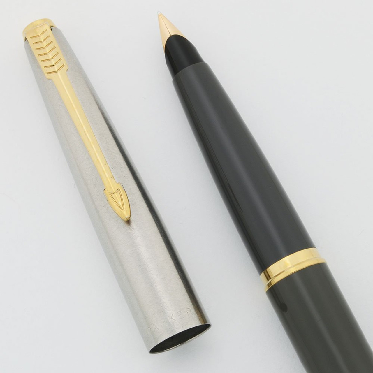 Parker 45 Classic Fountain Pen - Grey, Steel Cap w GT, Medium 14k Nib ...
