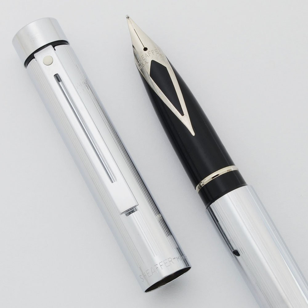 Sheaffer TARGA 1000 Fountain Pen - Lined Chrome, Medium Steel Nib (Very Nice, Works Well) - 18107