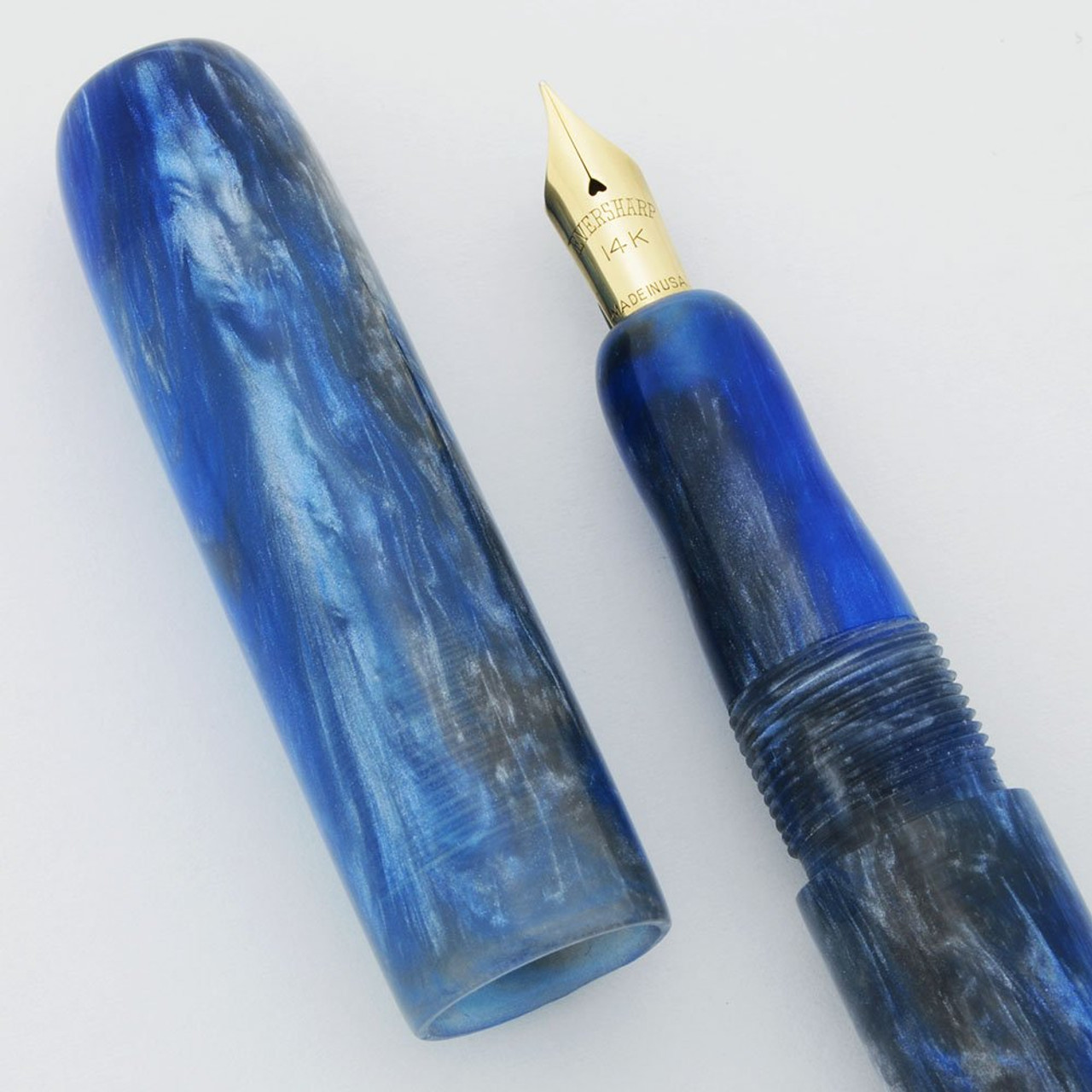 PSPW Prototype with Flexible Nib - Blue & Silver Alumilite, Blow Filler, 14k Eversharp Flexible Fine Nib (New)