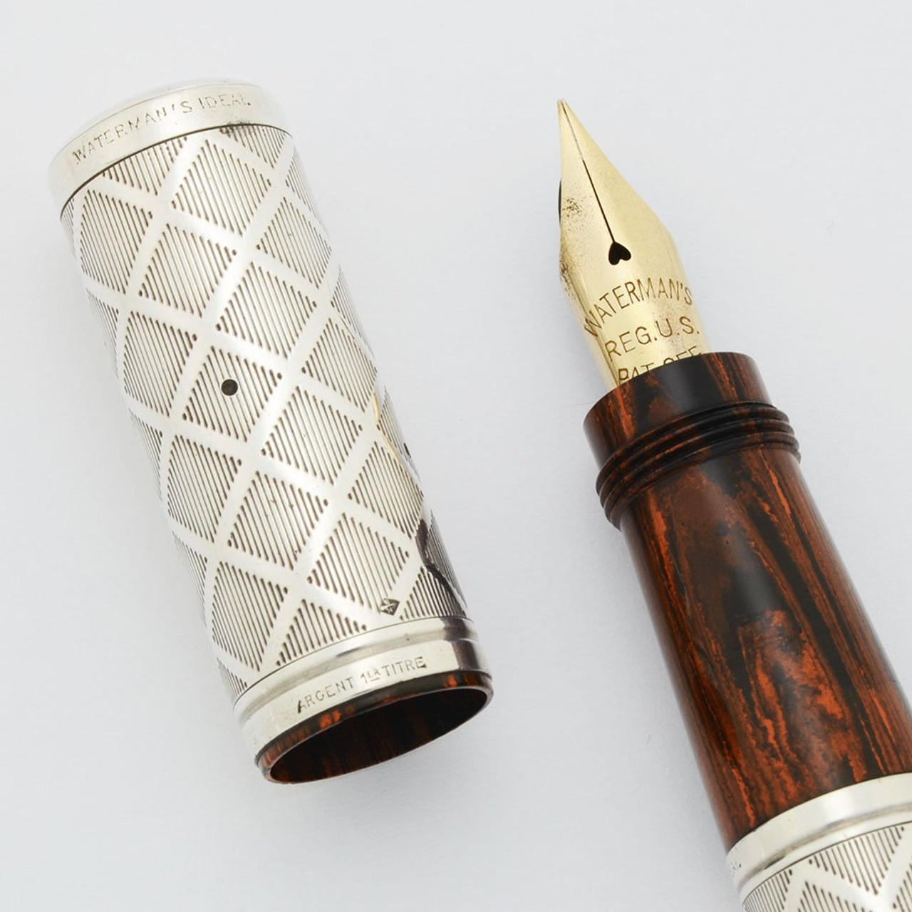 Waterman 44 Safety Pen - Red Woodgrain Hard Rubber w