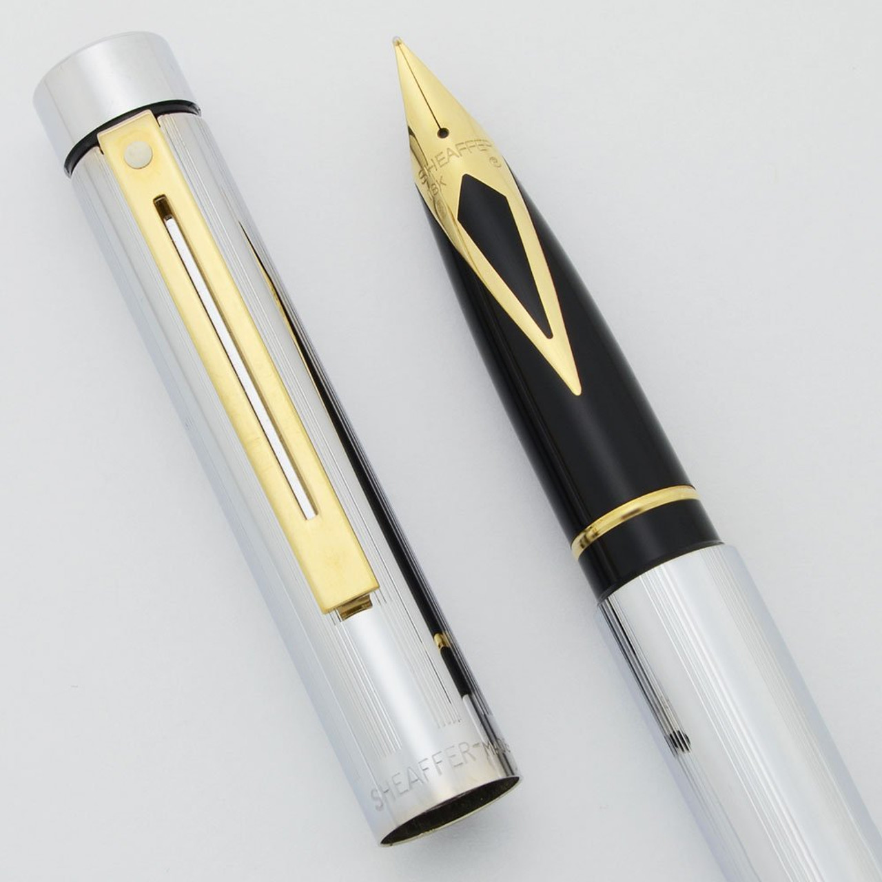 Sheaffer TARGA 1000X Fountain Pen - Lined Chrome, Gold Trim, Medium 18k Gold Nib (New Old Stock, Works Well)