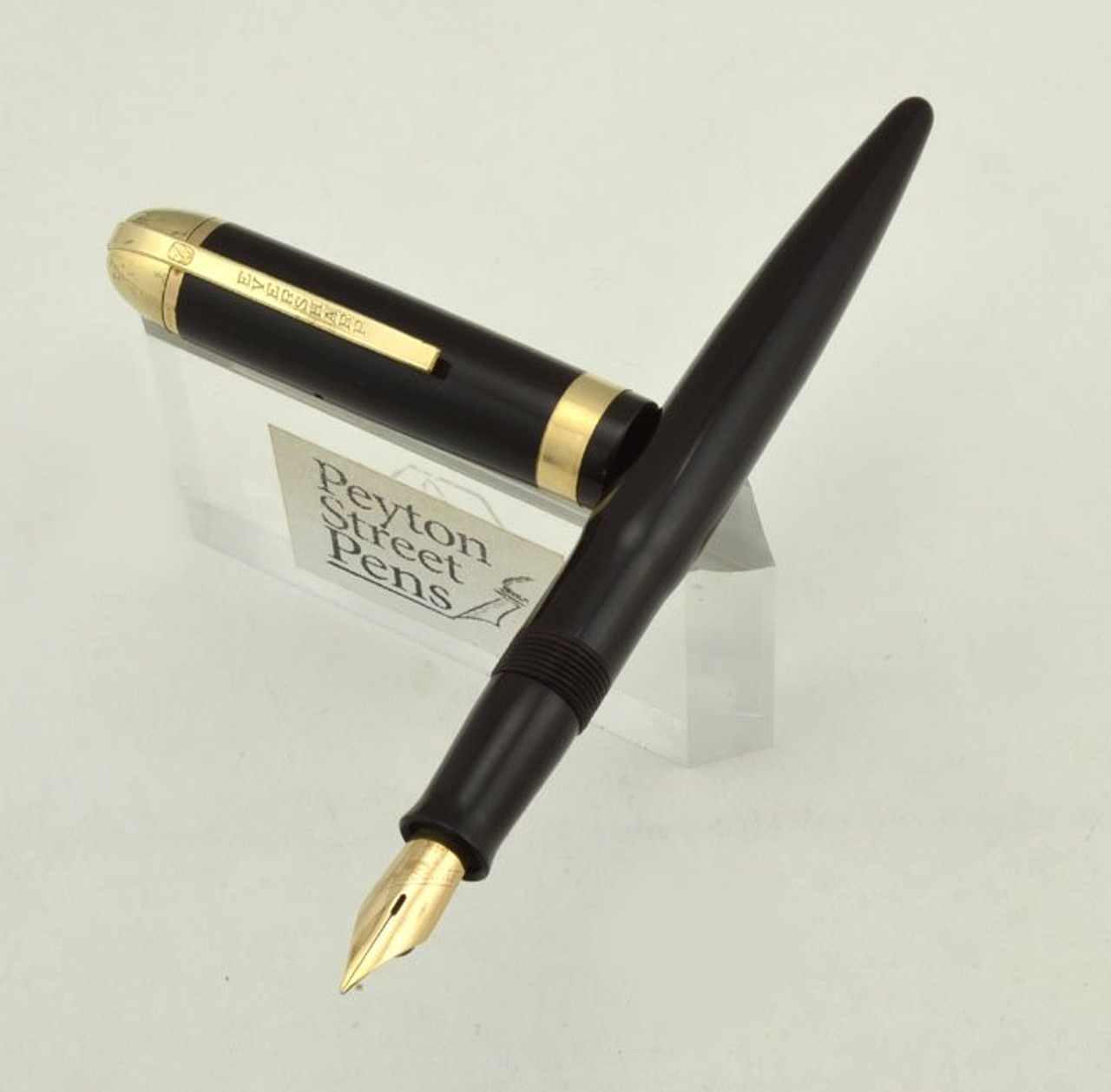 Eversharp Skyline Fountain Pen - Blue w Striped Cap, Demi, Gold Derby, Autograph Band, Fine Flex Nib (Excellent, Restored)