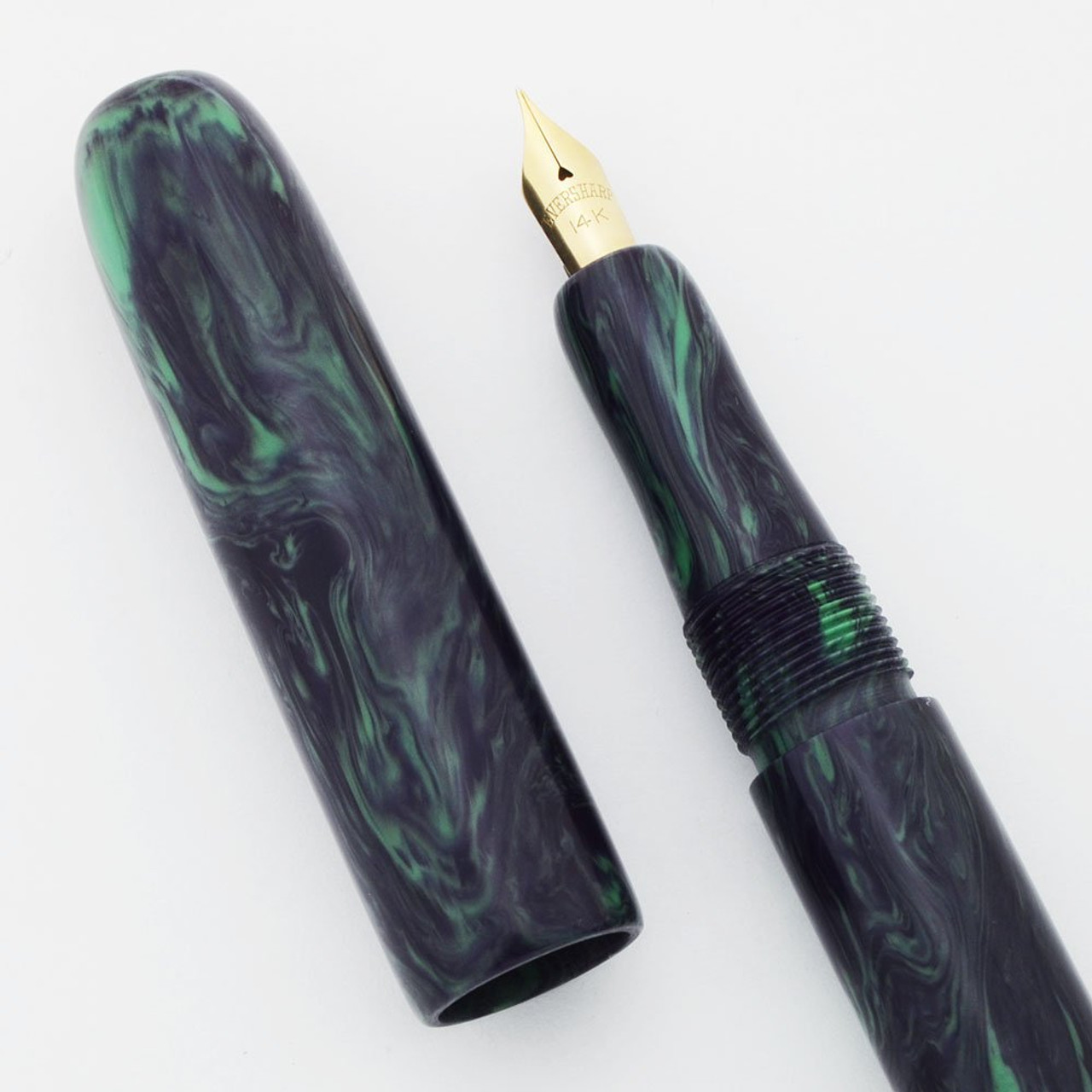 PSPW Prototype with Flexible Nib - Green & Purple Fine Swirls Alumilite, Blow Filler, 14k Eversharp Flexible Fine Nib (New)