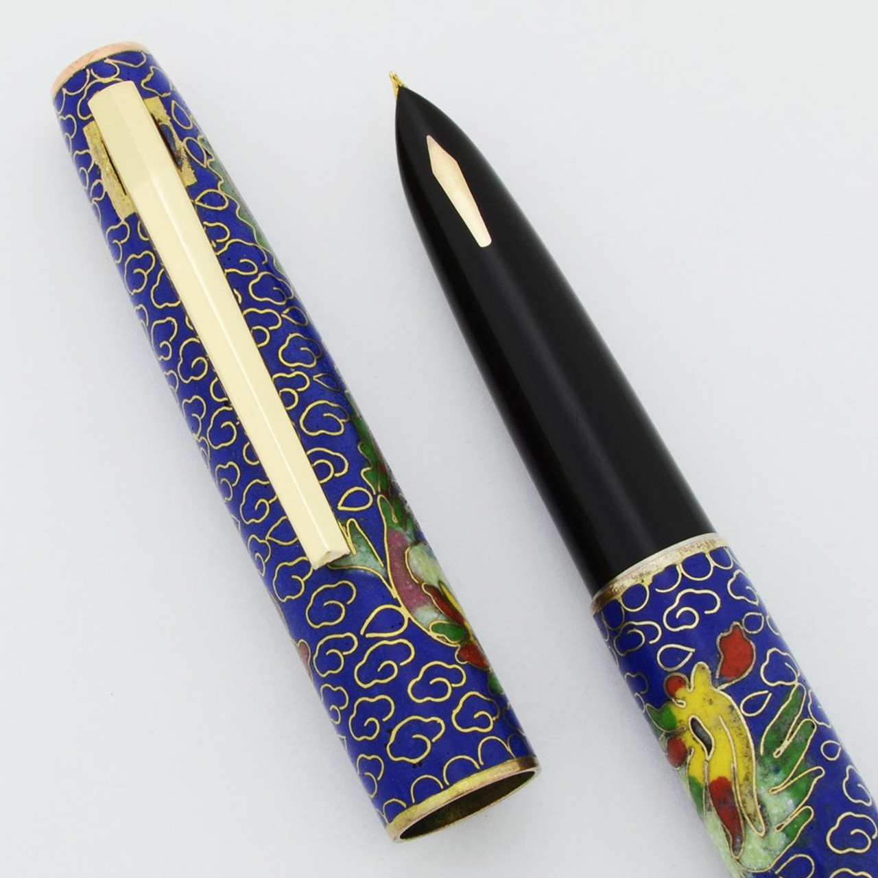 Golden Star Fountain Pen - Phoenix Cloisonne Design, Aerometric, Fine Nib (Excellent, Works Well)