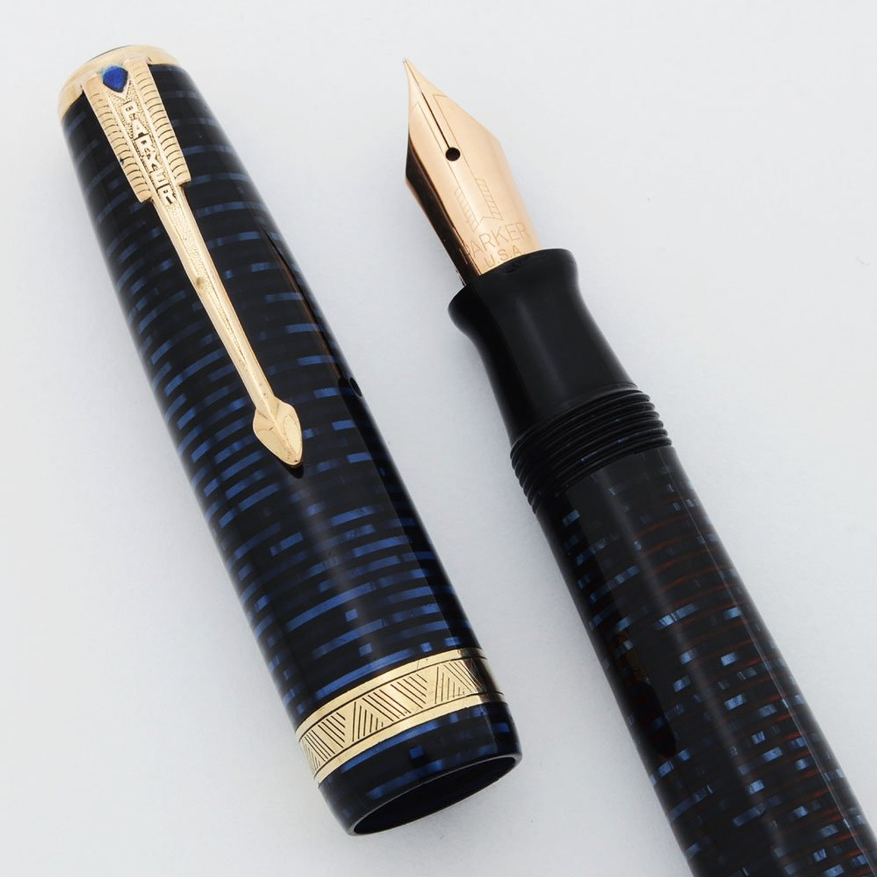 Parker Vacumatic Major Fountain Pen (1948) - Azure Pearl, Extra Fine Nib (Excellent, Restored)