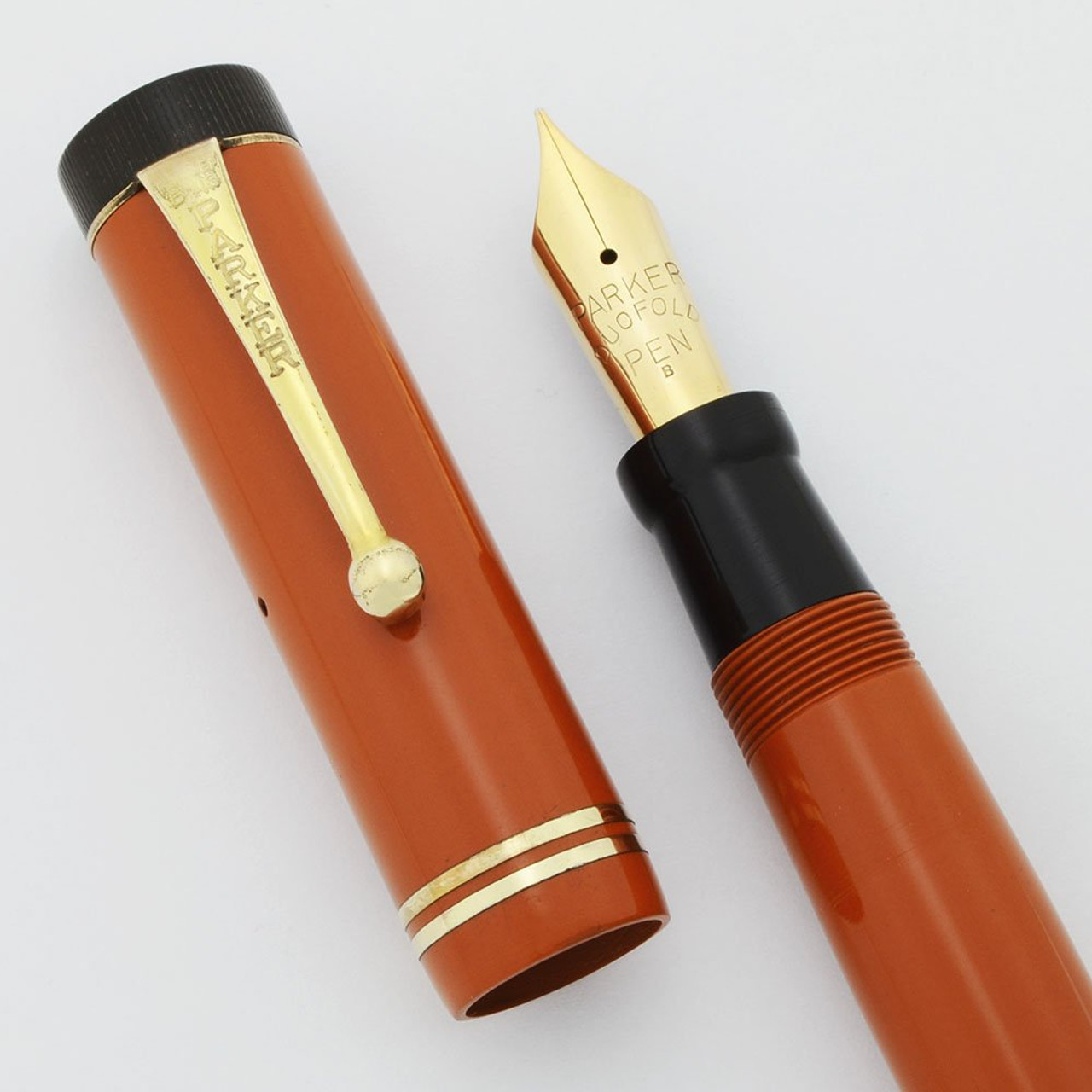 Parker Duofold Senior 1928-9 Fountain Pen - Red, Double Band, Medium-Broad (Excellent, Restored)