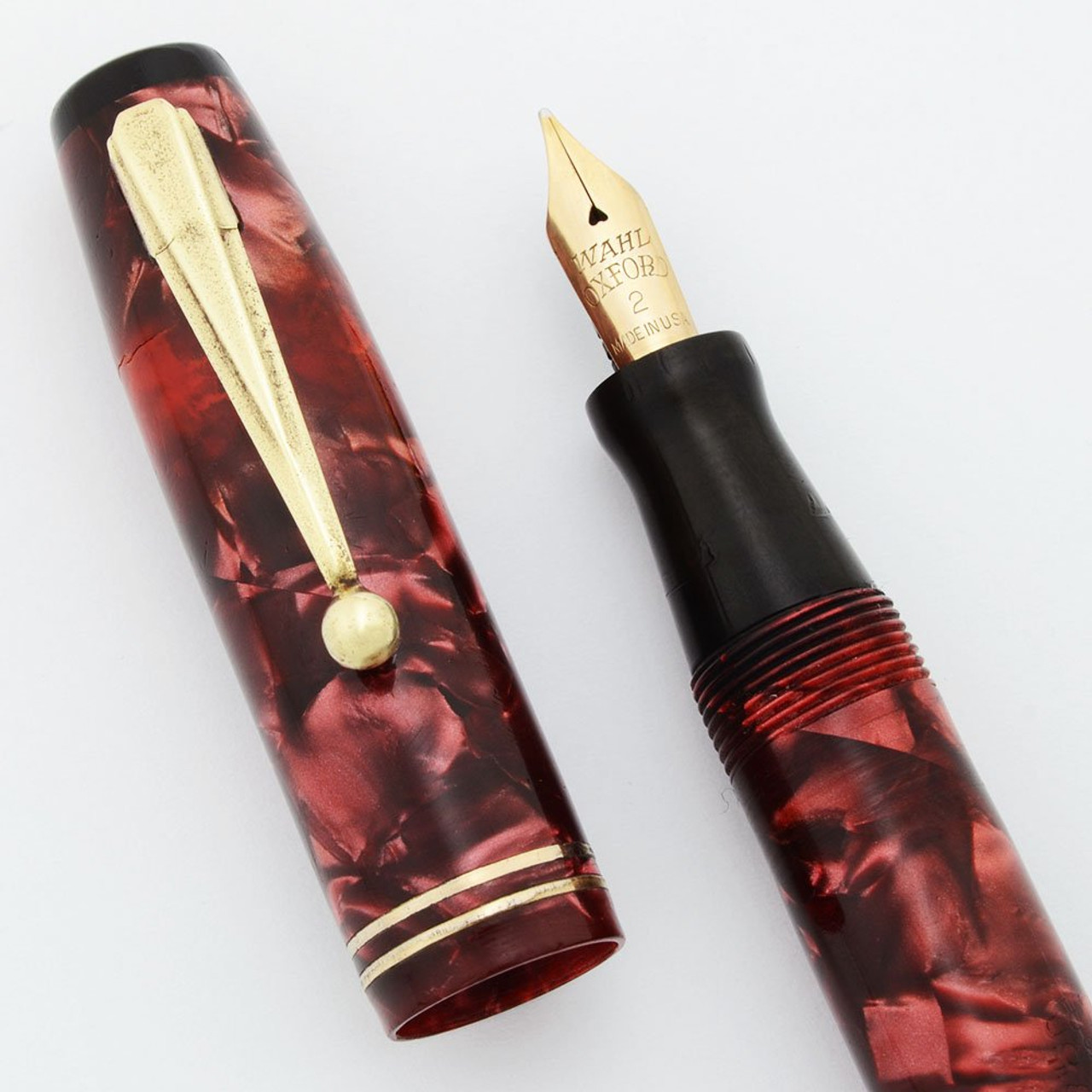 Wahl Oxford Fountain Pen - Burgundy Marble, Flexible #2 14k Nib (Very Nice,  Restored)