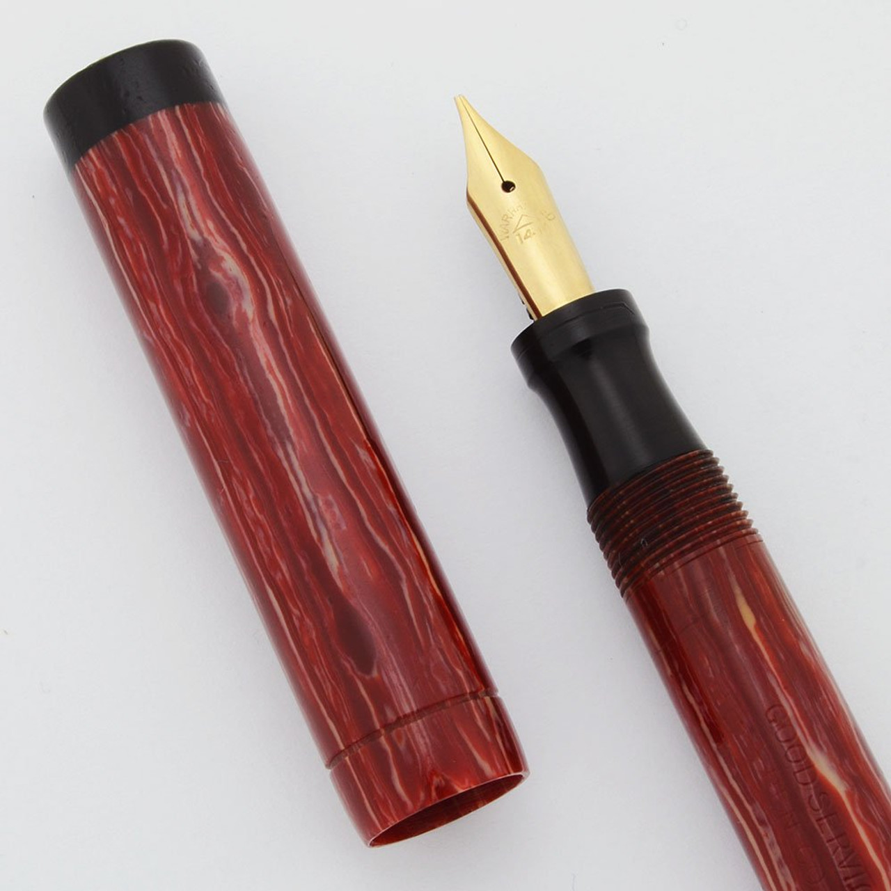 Good Service (Sears Roebuck) Fountain Pen - Ring Top, Red w Black Bands, 14k Flexible Nib (Excellent, Restored)