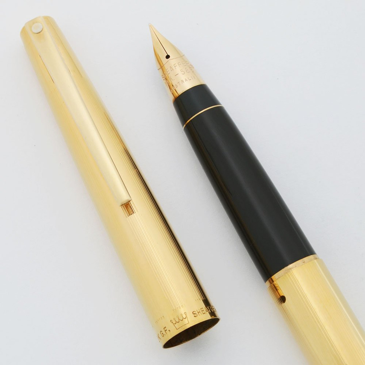 Sheaffer Stylist 777 Fountain Pen - Gold Lined, White Dot Version, Grey Section w 14k Fine Triumph Nib (Excellent, Works Well)