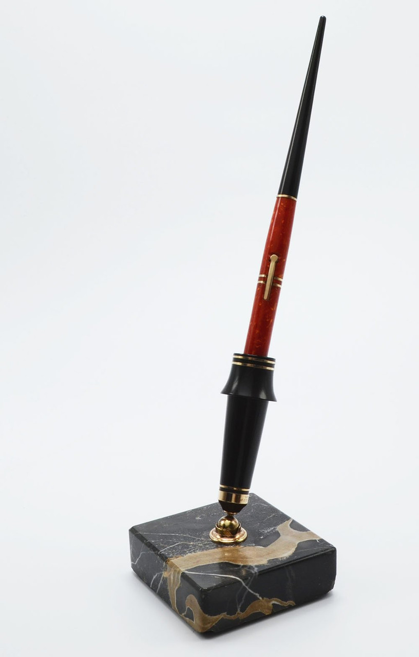 Wahl Eversharp Desk Pen & Base - Coral-Black Pen, Black Stone Base,  Flexible Fine 14k Nib (Excellent, Restored)