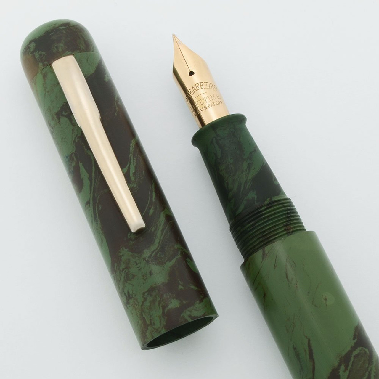 Ranga Ebonite Model 4 - Vintage Sheaffer Lifetime Fine Nib, Eyedropper Filling System, Matte Green Mottled (Works Well)