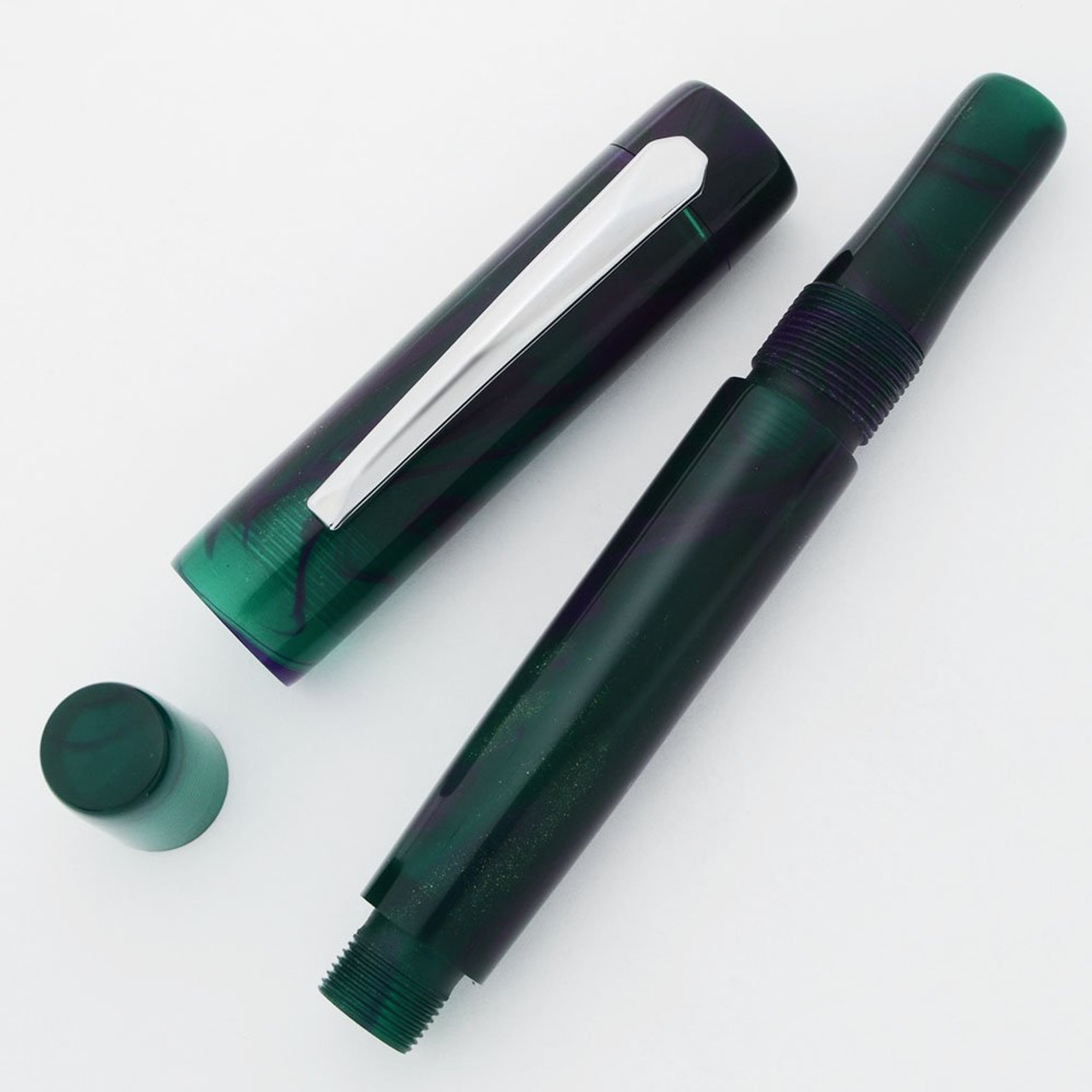 PSPW Prototype with Flexible Nib - Dark Purple Green Swirl Alumilite, Button Filler with Clip, Your Choice of 14k Eversharp Flexible Nib (New)