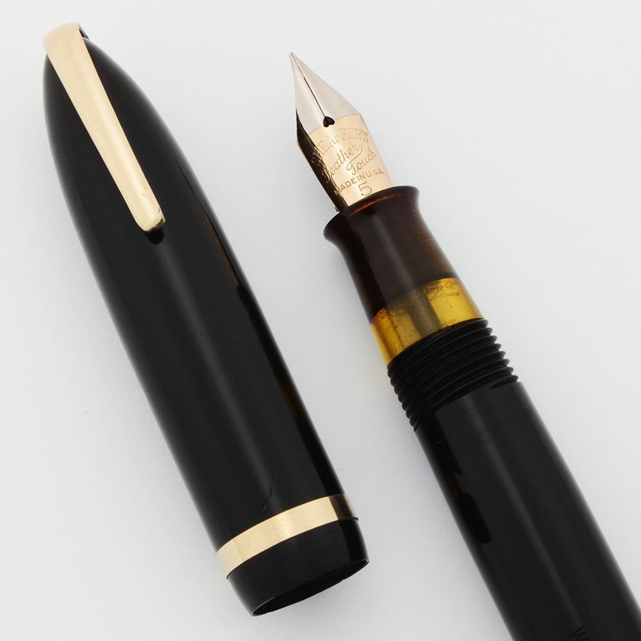 Sheaffer Balance 500 "Admiral" - Black, Military Clip, Lever, Flexible #5 Feather Touch Nib (Excellent, Restored)