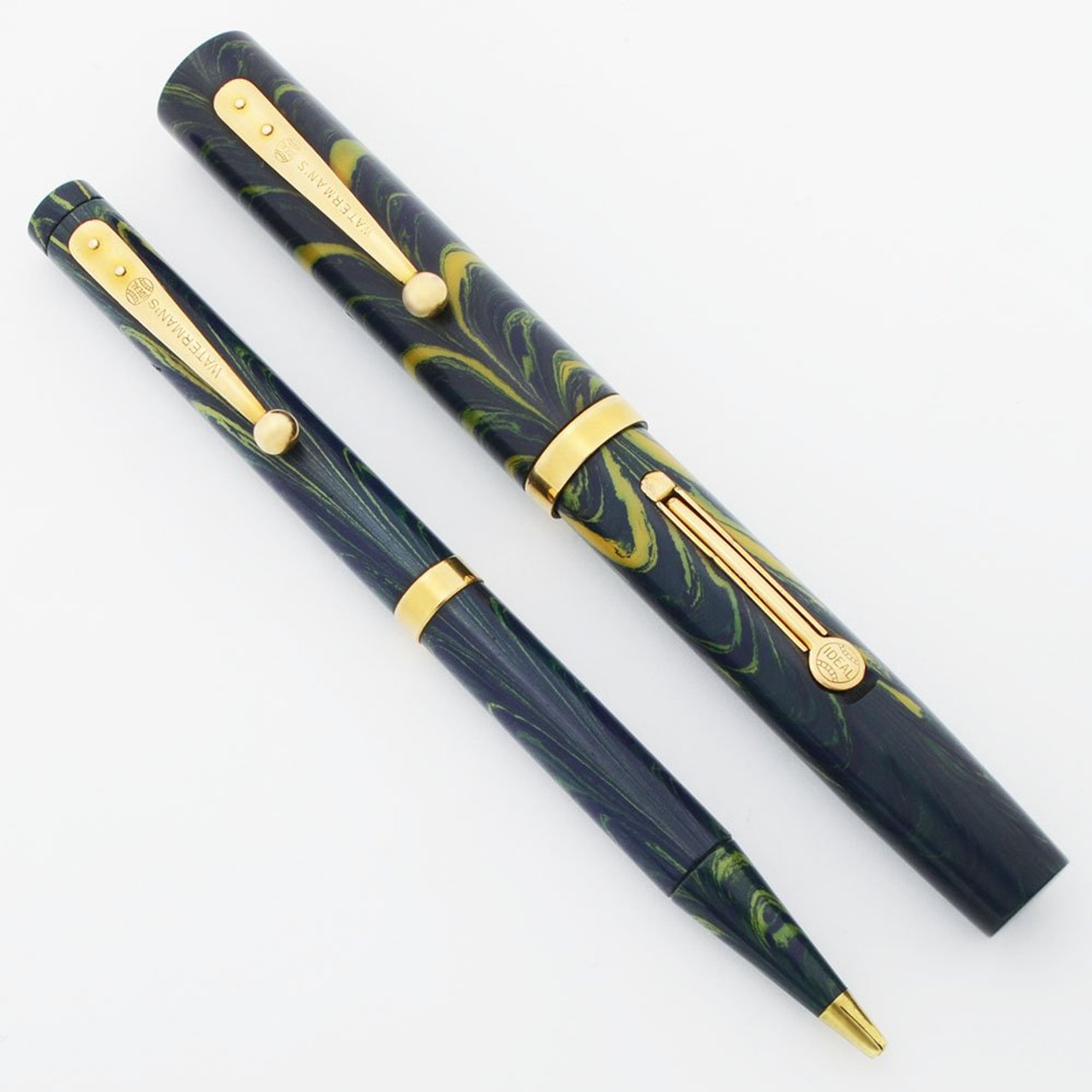 Waterman 52 V Blue Ripple Fountain Pen and Pencil Set