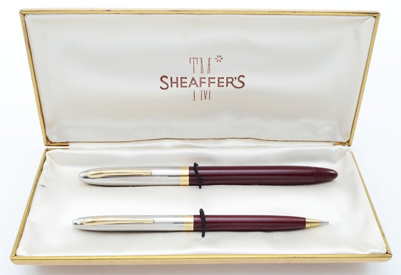 Sheaffer Clipper Snorkel Fountain Pen Set - First Year w 14k Tube, Burgundy, Medium (Excellent + in Box, Restored)