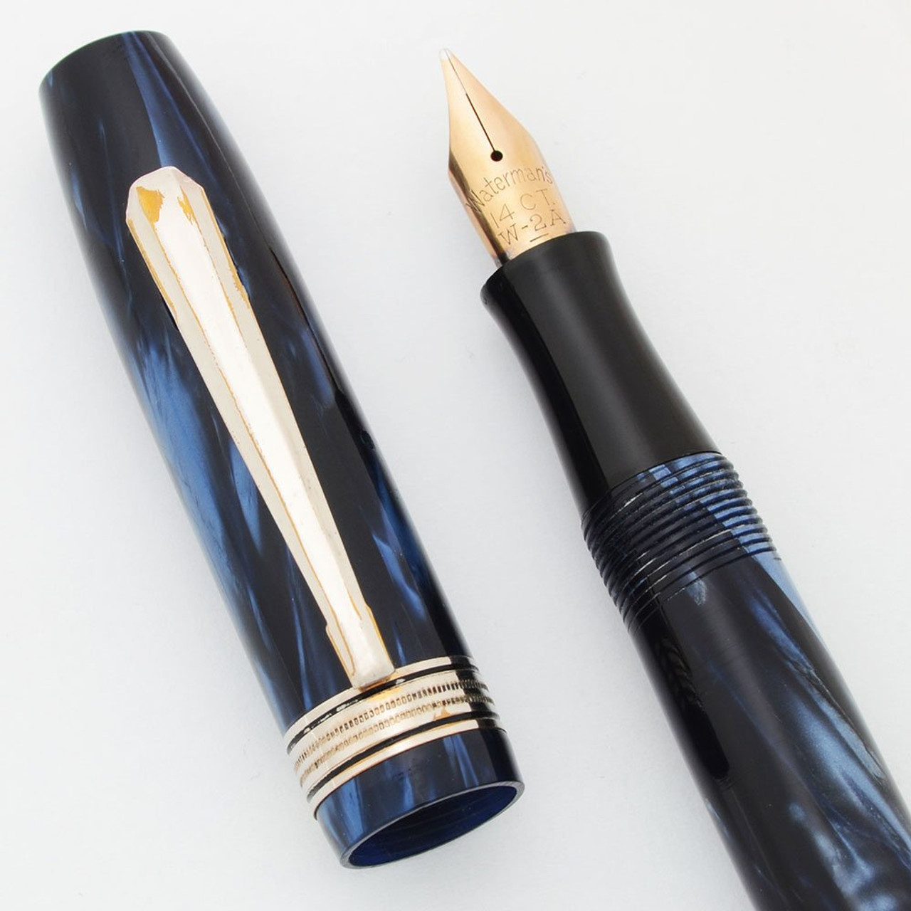 Waterman Alco Division Capitole Fountain Pen (1930s) - Blue Marble, 14K Medium Flexible Nib (Excellent, Restored)