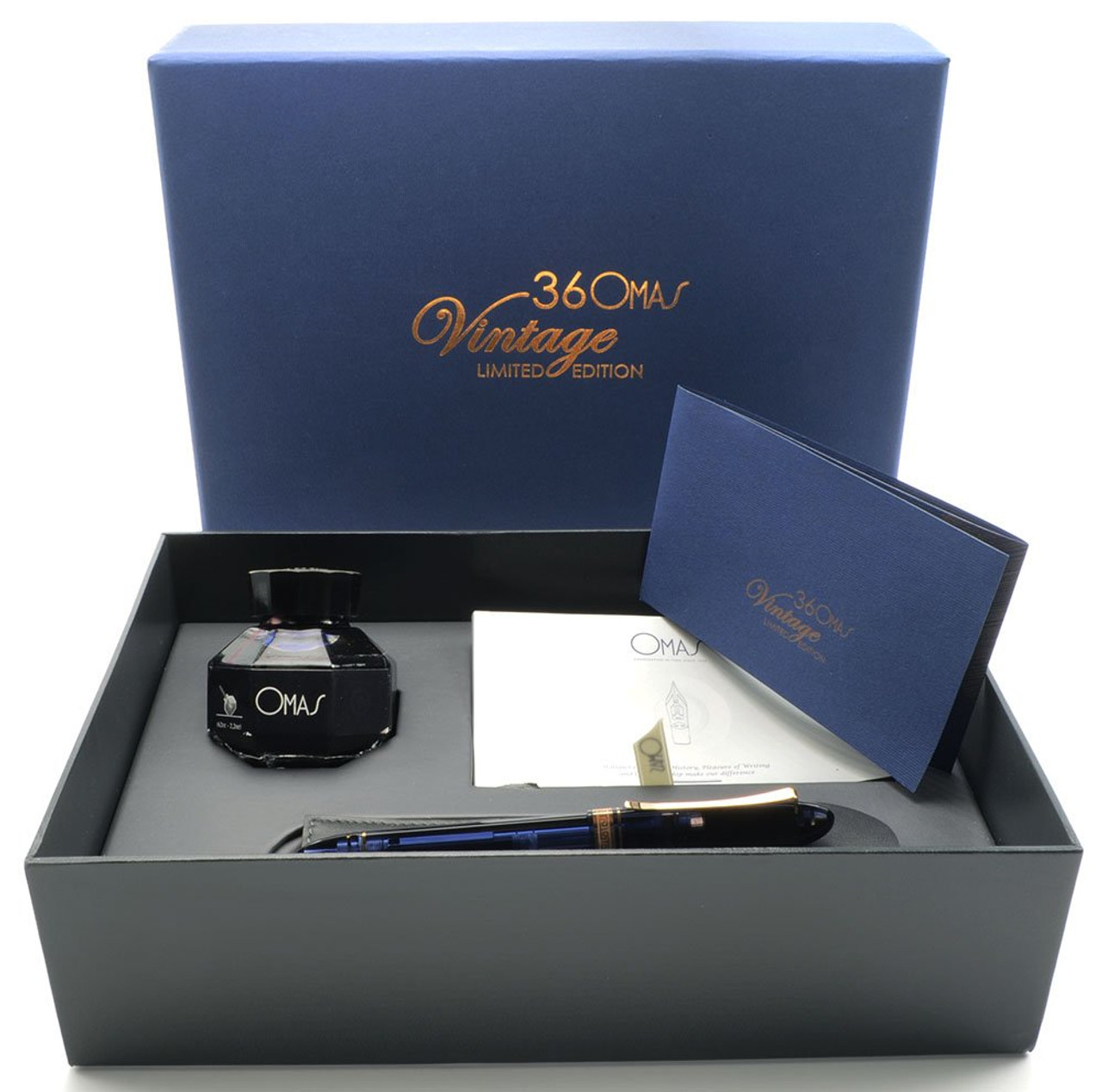 Omas 360 Vintage LE Fountain Pen (2012) - Transparent Blue, Rose Gold Trim, 18k Medium Nib (New in Box, Works Well)