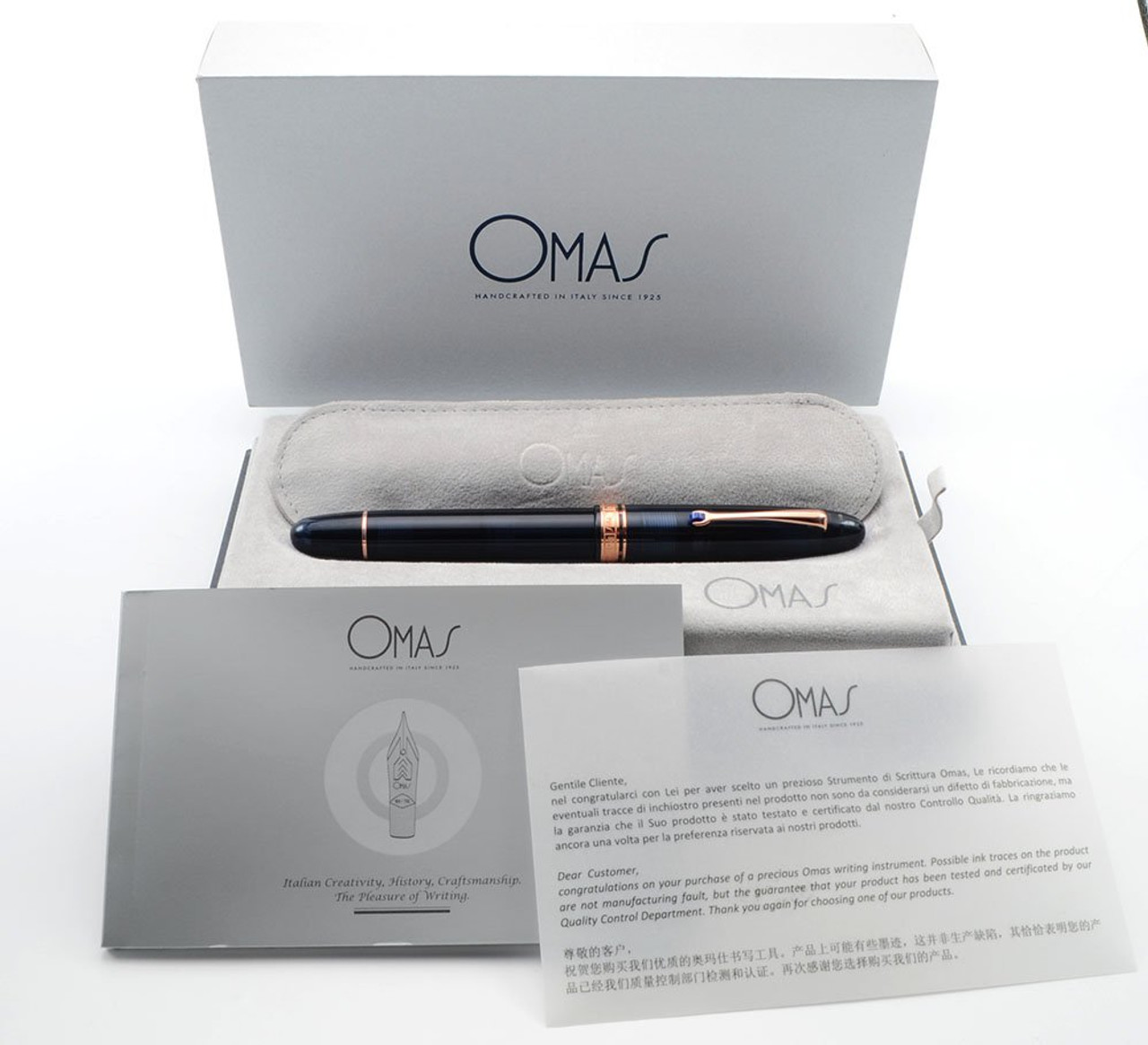 Omas Ogiva Limited Edition Demonstrator Fountain Pen - Blue w Rose Gold Trim, Piston Filler, 18k Medium (New In Box, Works Well)