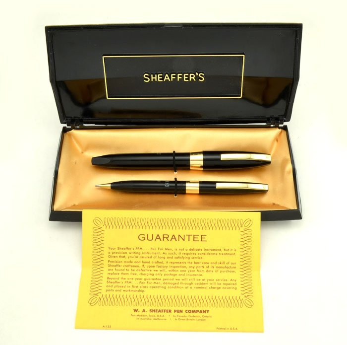 Sheaffer PFM III Set - Black with Gold Trim, Fine 14k Nib (Mint in