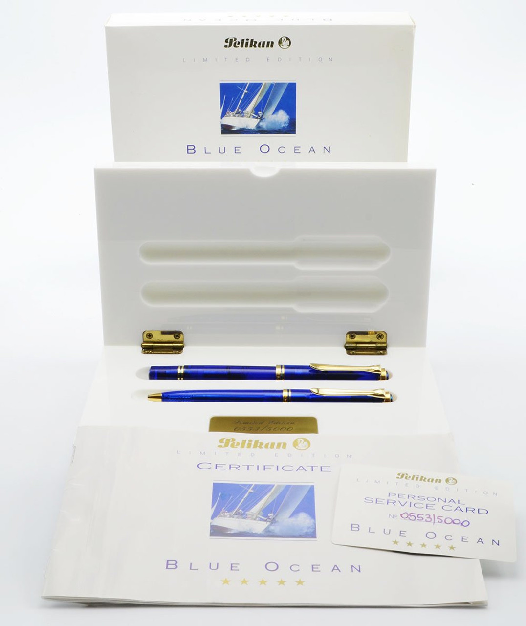 Pelikan M800 Souveran Fountain Pen Set - Hard to Find Limited Edition 0553/5000, Blue Ocean, Fine 18k  (Near Mint in Box, Works Well)