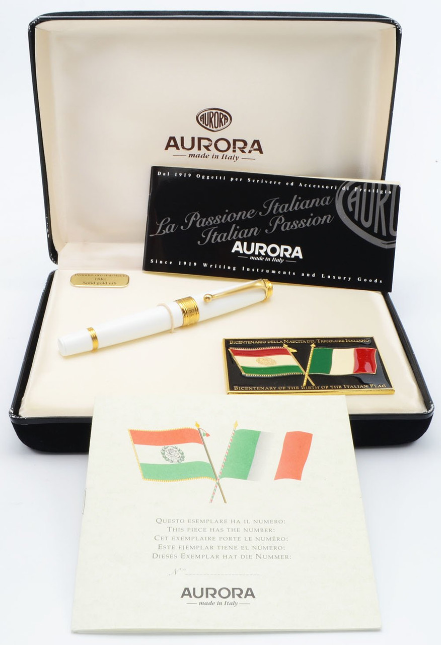 Aurora Bicentennial of the Italian Flag LE Fountain Pen - White, Medium 18k Nib (Near Mint, In Box)