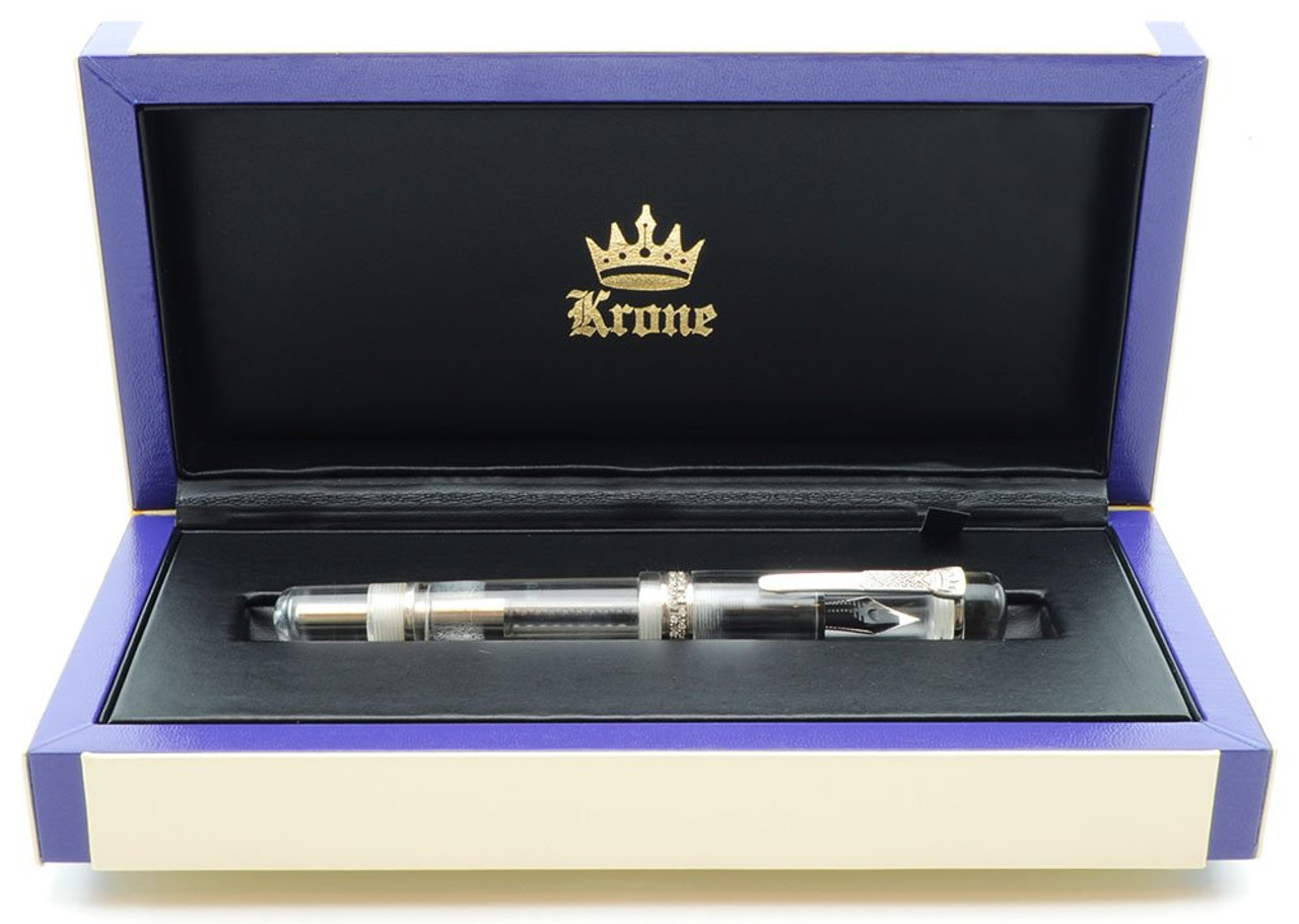 Krone Kristal Cristal Fountain Pen - Clear Demonstrator w Diamonds, Piston Fill, 18k Fine (Mint in Box)