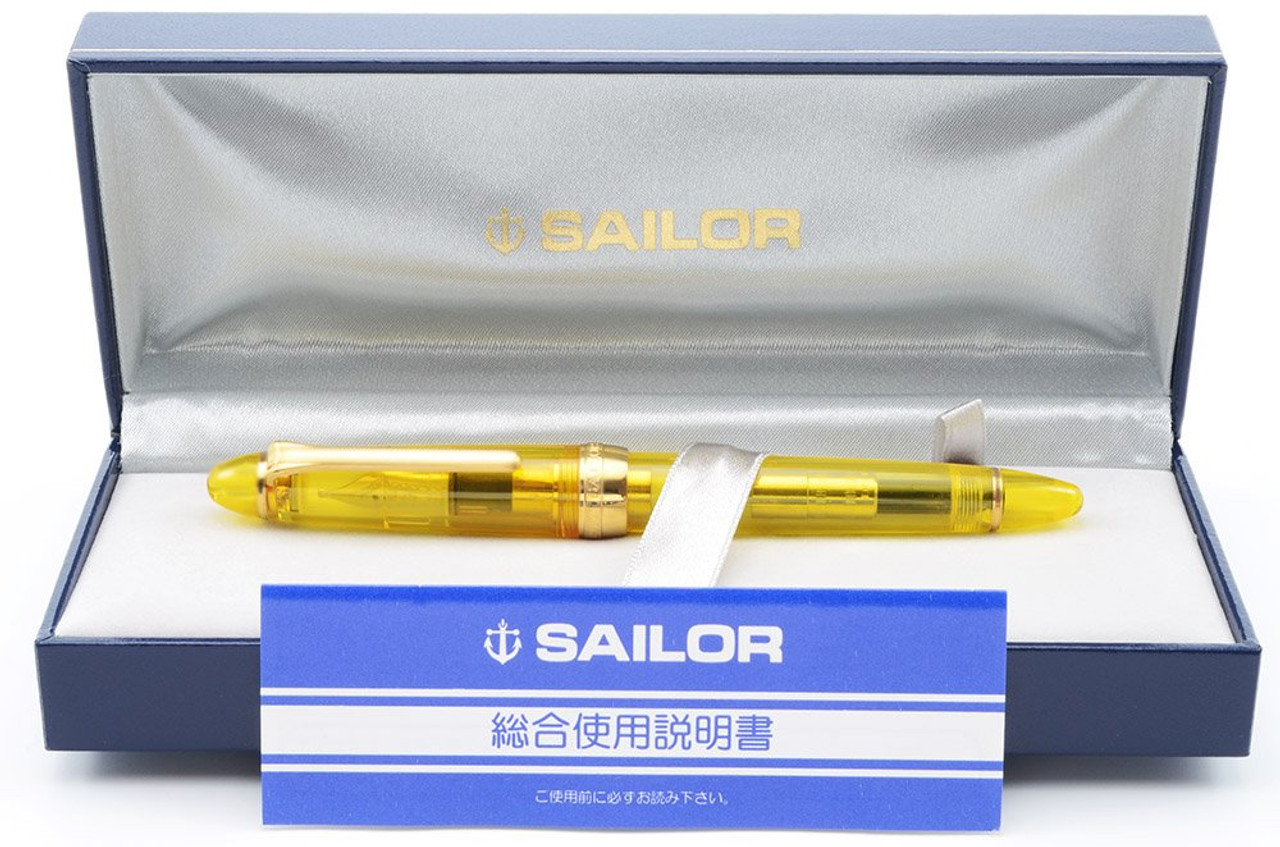 Sailor 1911 Demonstrator Fountain Pen - Yellow, Gold Trim, 14k Music Nib (Excellent + In Box, Works Well)