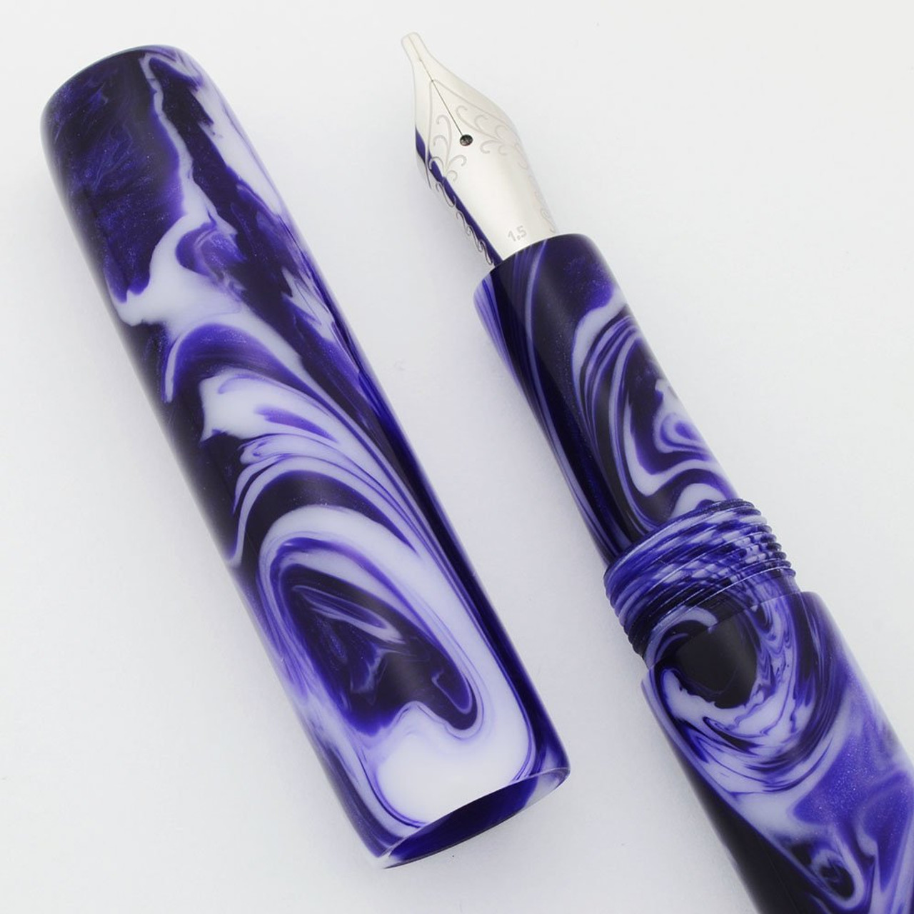 PSPW Prototype Fountain Pen - Oversized Purple White Swirl Alumilite, No Clip, #6 JoWo Nibs (New)