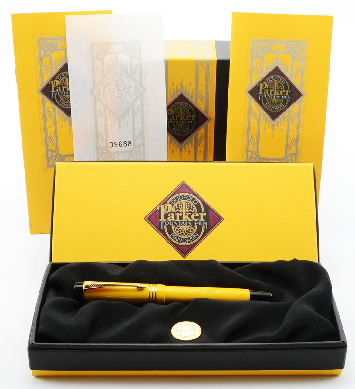 Parker Duofold Centennial LE Fountain Pen (1995) - Mandarin (Yellow), Medium 18k Nib (Mint in Box, Works Well)