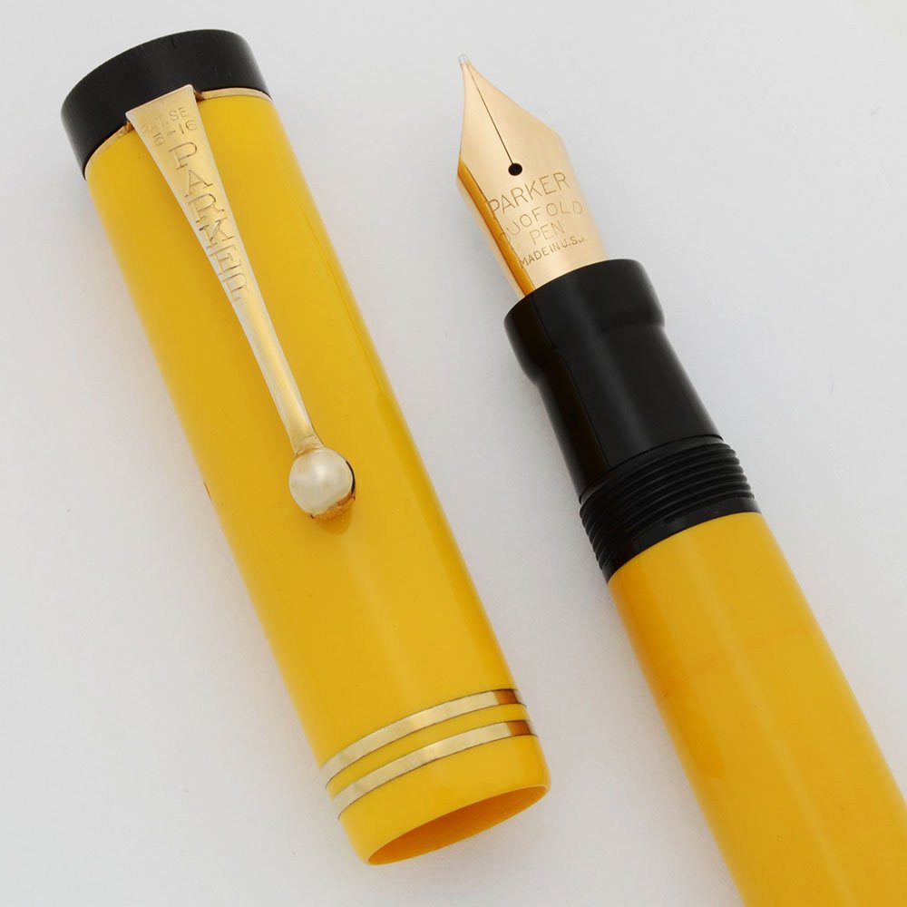 Parker Duofold Fountain Pen - Senior, Mandarin Yellow, 2 Bands, Fine Nib (Excellent, Restored) - 18343