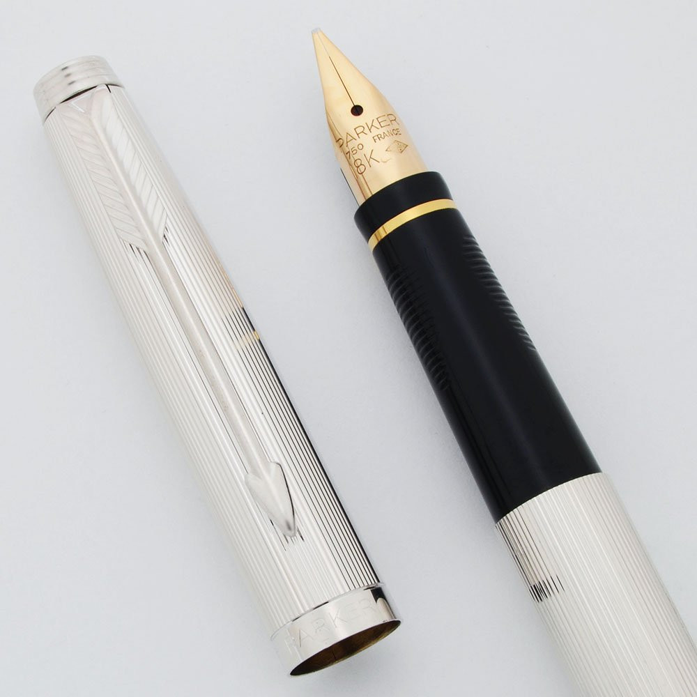 Parker 75 Fountain Pen - Milleraies (Plated, Lined), 18k 98 (Fine Italic) Nib (New Old Stock)