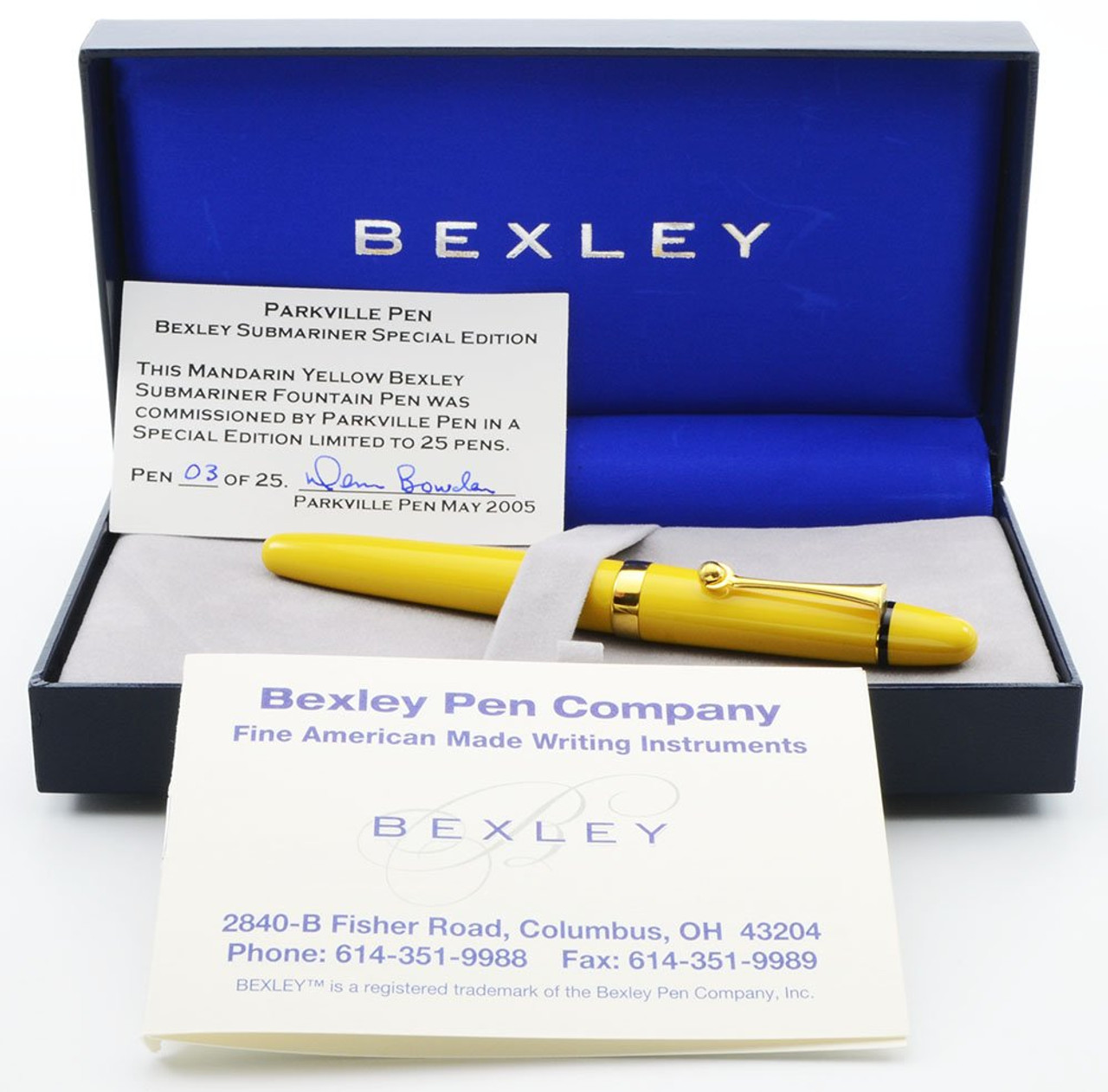 Bexley Submariner, Parkville Limited Edition (2005) - 03/25, Mandarin Yellow, 18K Stub Nib (Mint in Box, Works Well)