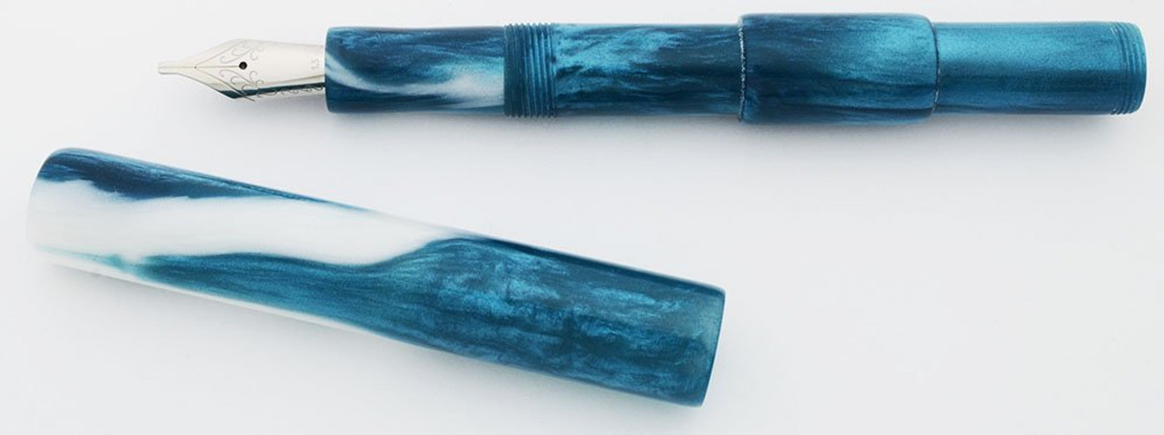 PSPW Prototype Fountain Pen - Compact Clipless, Snowy Teal Alumilite, #6 JoWo Nibs (New)