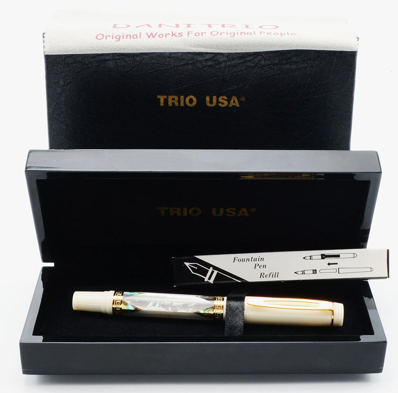 Danitrio Brillante Fountain Pen - White w Abalone Mother of Pearl, 18k Medium Nib (Like New in Box, Works Well)