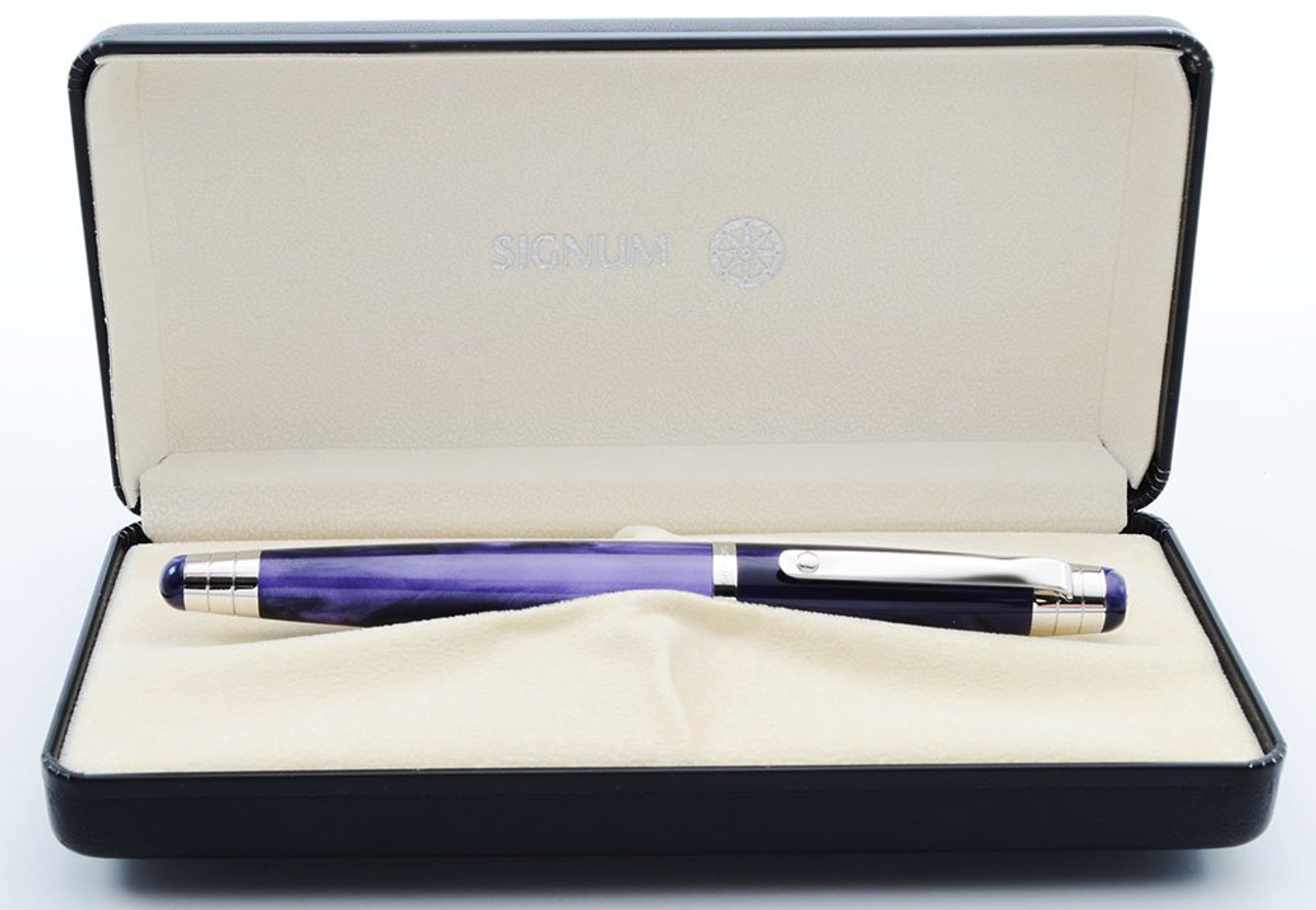 Signum Nova Fountain Pen - Purple Pearlescent, Rhodium Trim, 18k Broad Nib (New in Box, Works Well)