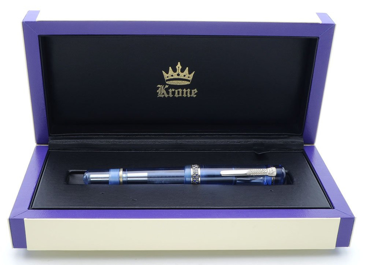 Krone Kristal Cristal Fountain Pen - Sapphire Demonstrator, Piston Fill, 18k Medium (Mint in Box)
