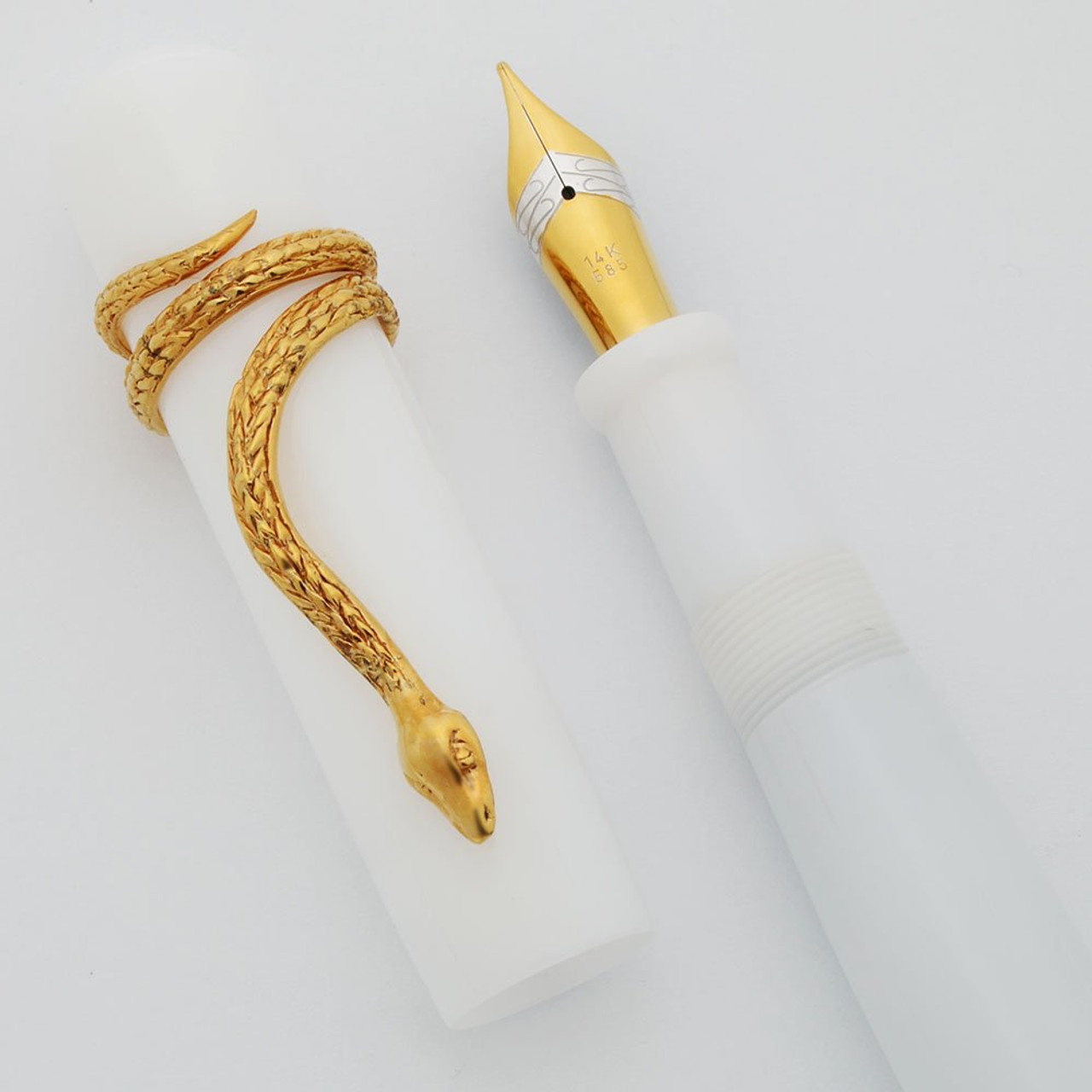 Bruno Corsini Fountain - Crescent Filler, White, Medium 14k Nib (Like New, Works Well)