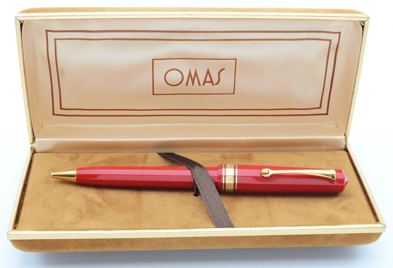 Omas Arte Italiana Ballpoint - Red Cotton Resin, Roller Clip, Gold Plated Trim (Excellent in Box, Works Well)