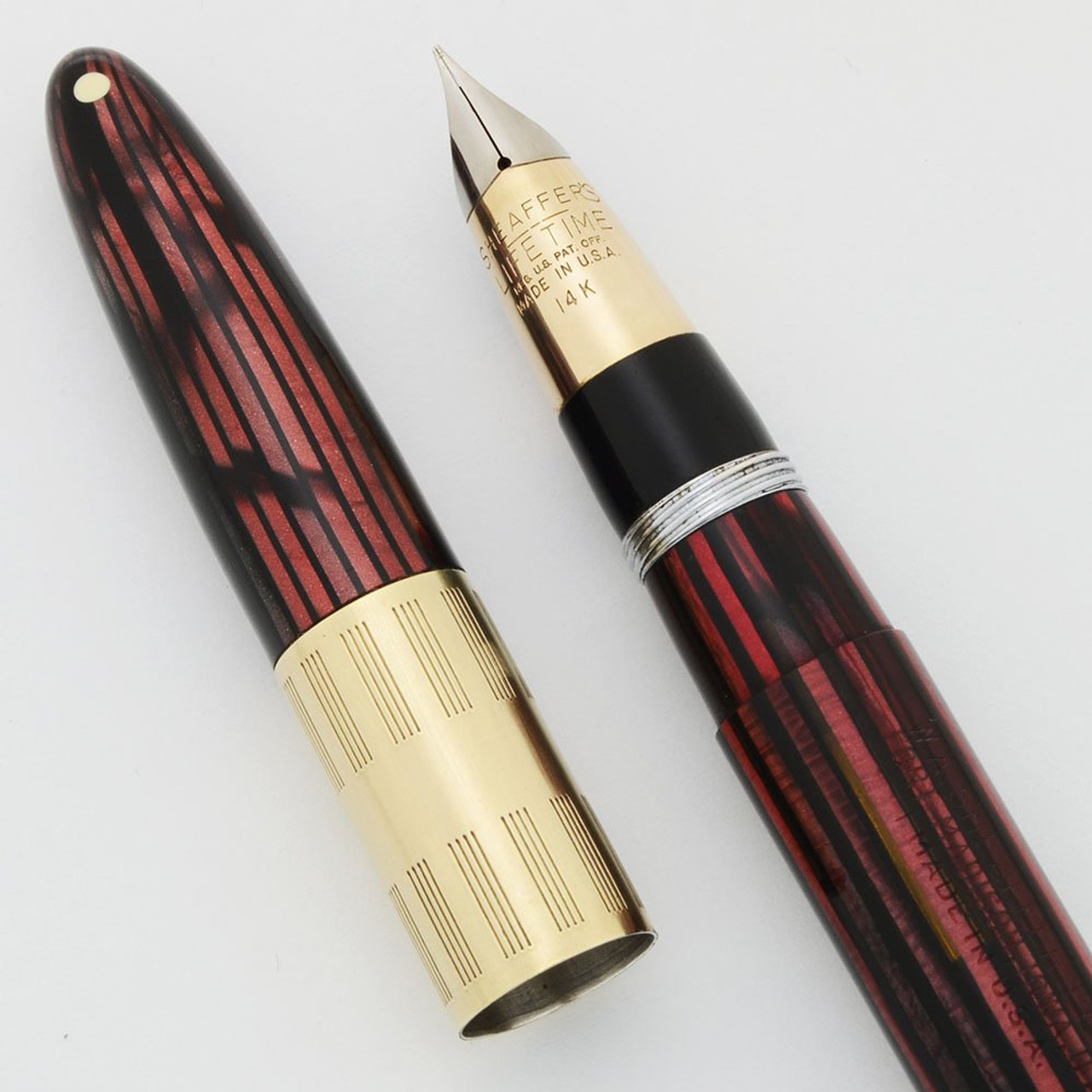 Sheaffer Lifetime Tuckaway 1250 Fountain Pen - 2nd Version, Carmine Striated, Fine, Vac-Fil (Excellent, Restored)